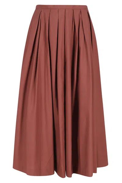 Roberto Collina Brick Structured Pleated Cotton Midi Skirt In Brown