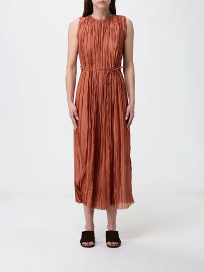 Roberto Collina Pleated Jersey Midi Dress In Brown