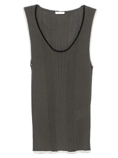Roberto Collina Contrast-stitch Ribbed Top In Brown
