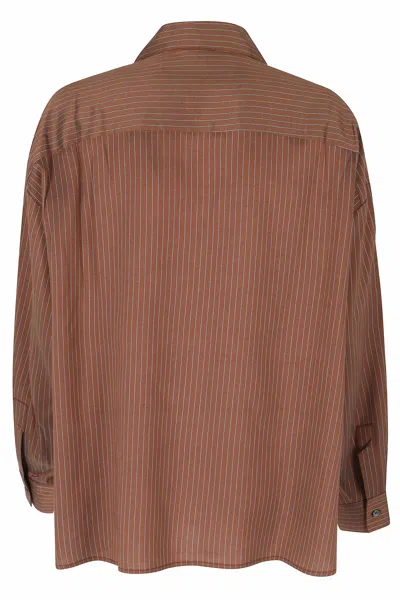 Roberto Collina Brown Oversized Shirt With Striped Pattern And Bow Collar