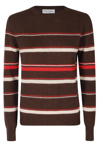 Roberto Collina Brown Striped Cashmere-silk Crewneck Sweater In Black