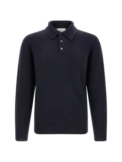 Roberto Collina Cashmere Silk Long Sleeve Polo Knit In Blue