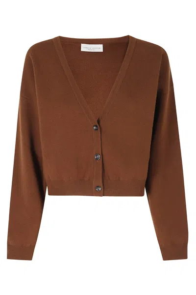 Roberto Collina Burnt V-neck Boxy Merino Wool Cardigan In Brown