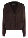 Roberto Collina Three-quarter Sleeve Brown Wool Cardigan With V-neck And Button Closure In Brown