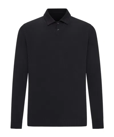 Roberto Collina Buttoned Cotton-piquet Polo Shirt In Black