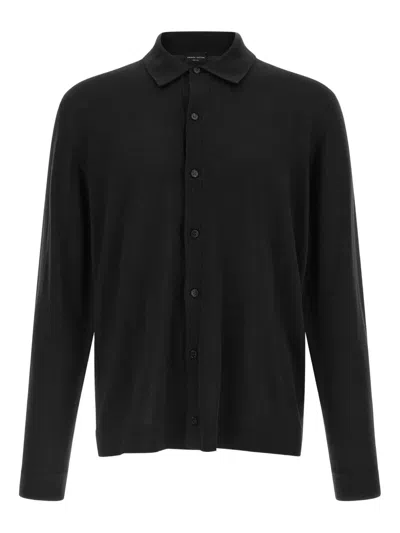 Roberto Collina Long Sleeve Ribbed Hem Merino Cardigan In Black