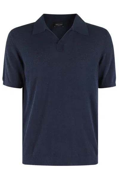 Roberto Collina Buttonless Navy Polo Shirt In Blue