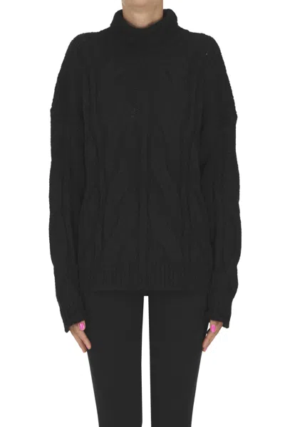 Roberto Collina Cable Knit Turtleneck Pullover In Black