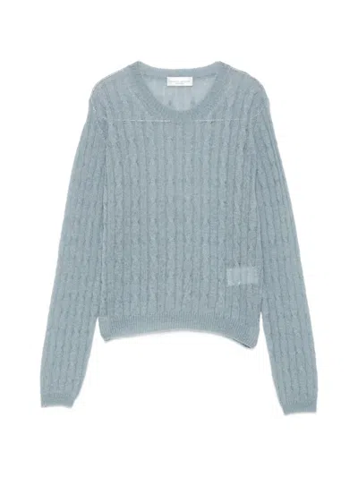 Roberto Collina Cable-knit Metallic-thread Sweater In Blue