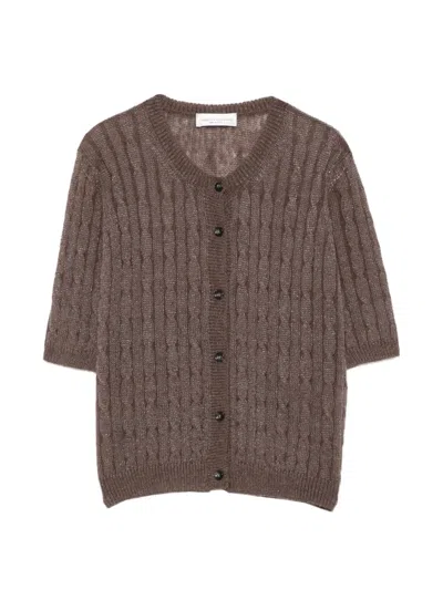 Roberto Collina Cable-knit Short-sleeve Cardigan In Brown
