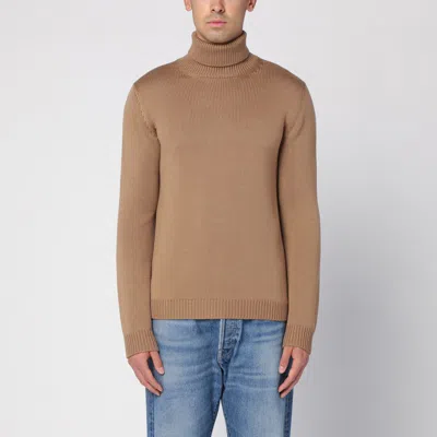 Roberto Collina Camel Merino Wool Turtleneck Pullover In Beige