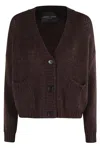 Roberto Collina Three-quarter Sleeve Brown Wool Cardigan With V-neck And Button Closure In Brown
