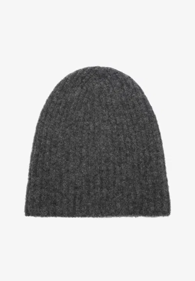 Roberto Collina Cashmere And Silk Ribbed Beanie In Gray