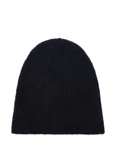 Roberto Collina Cashmere And Silk Ribbed Beanie In Blue