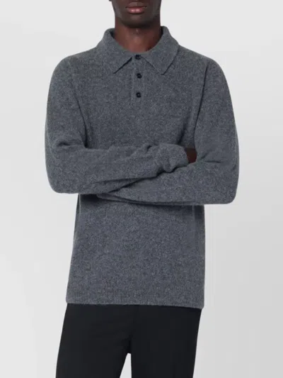 Roberto Collina Cashmere Blend Collared Long Sleeve Sweater In Gray