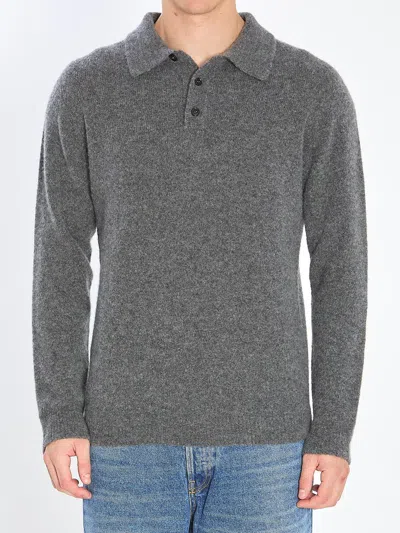 Roberto Collina Cashmere Blend Polo Shirt In Gray