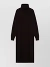 Roberto Collina Cashmere Blend Turtleneck Dress With Side Slits In Brown