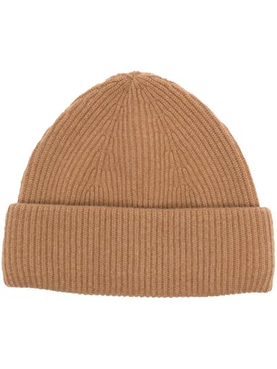 Roberto Collina Cashmere Ribbed-knit Beanie In Braun