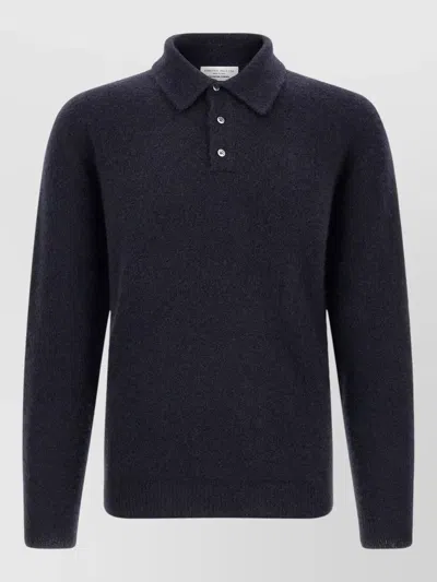 Roberto Collina Cashmere Silk Long Sleeve Polo Knit In Blue