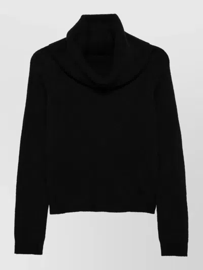 Roberto Collina Cashmere Silk Turtleneck Long-sleeve Ribbed-hem Sweater In Black