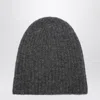 Roberto Collina Charcoal Cashmere Ribbed Beanie In Gray