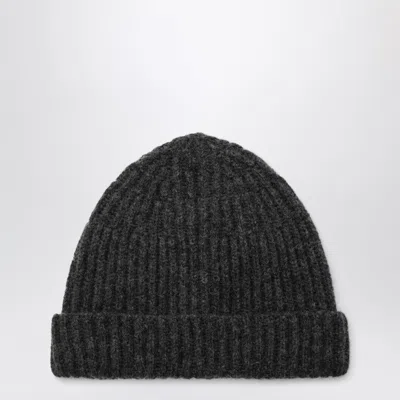 Roberto Collina Ribbed Wool Beanie With Turn-up Brim In Gray