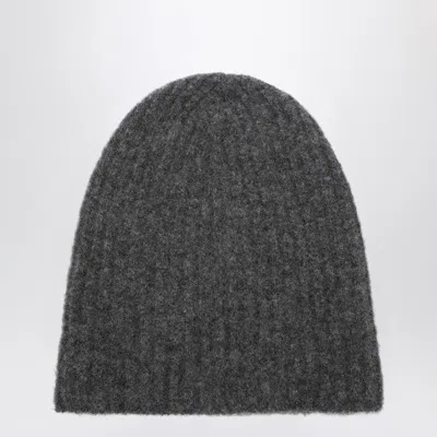 Roberto Collina Charcoal Ribbed Beanie In Gray