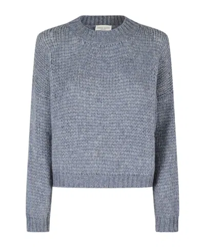Roberto Collina Chunkyknit Cropped Crewneck Sweater In Blue