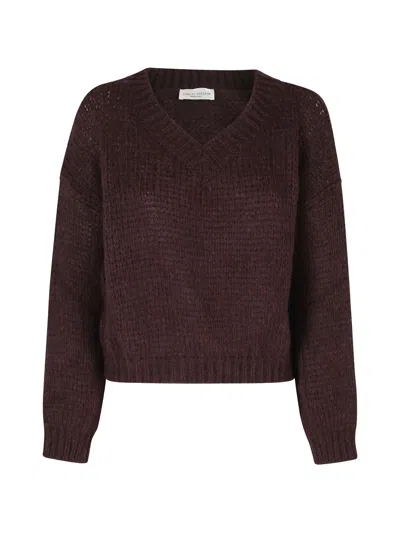 Roberto Collina V-neck Alpaca And Wool-blend Jumper With Ribbed Trims In Brown