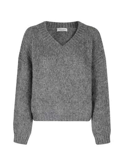 Roberto Collina V-neck Alpaca And Wool-blend Jumper With Ribbed Trims In Gray