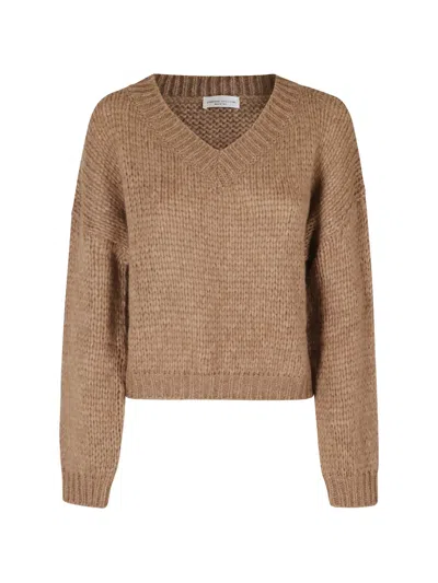 Roberto Collina V-neck Alpaca And Wool-blend Jumper With Ribbed Trims In Brown