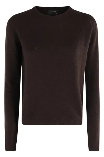 Roberto Collina Circle Neck Cashmere Blend Sweater In Brown