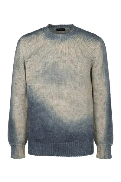 Roberto Collina Cotton Blend Crew-neck Sweater In Blue