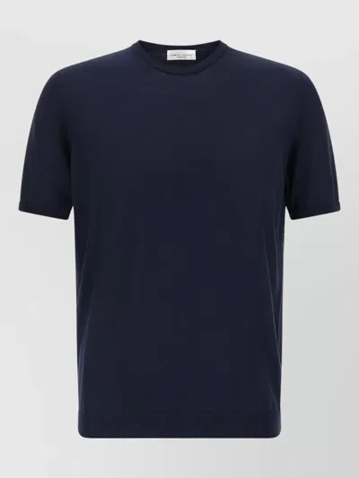 Roberto Collina Cotton Crew Neck Knit Short Sleeve Sweater In Blue