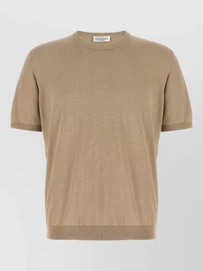 Roberto Collina Cotton Crew Neck Sweater Short Sleeves In Neutral