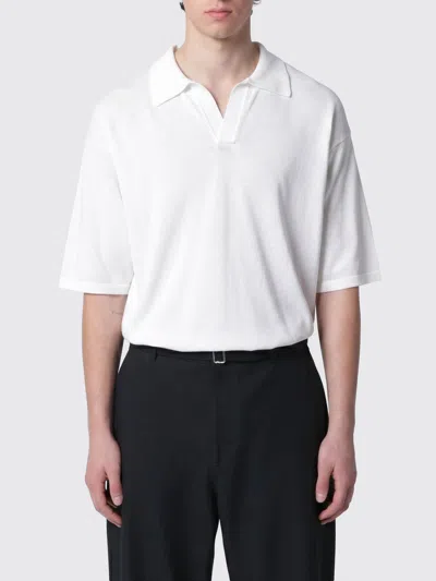 Roberto Collina White Cotton Knit Polo Shirt In Gray