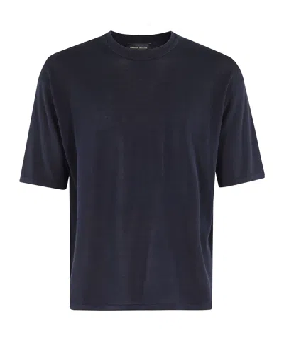 Roberto Collina Oversized Navy Cotton Knit T-shirt In Blue