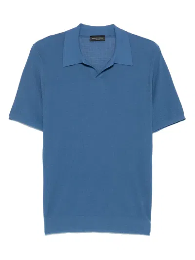 Roberto Collina Short-sleeved Polo With Classic Collar In Blue