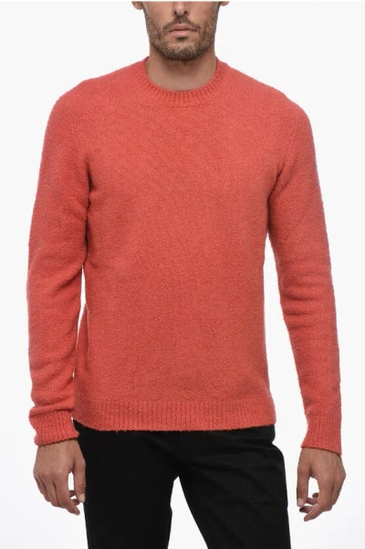 Roberto Collina Crew Neck Cotton Blend Brushed Sweater In Orange