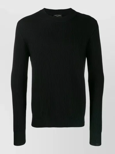 Roberto Collina Crew Neck Lightweight Long Sleeve Knit Sweater In Black