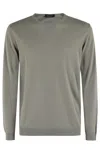 Roberto Collina Crew-neck Military Green Sweater With Ribbed Cuffs In Grey