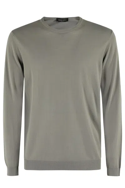 Roberto Collina Crew-neck Military Green Sweater With Ribbed Cuffs In Grey
