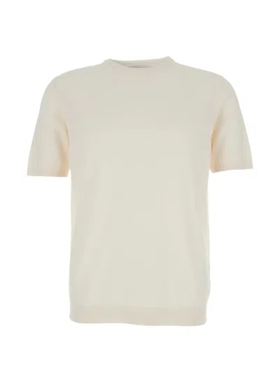 Roberto Collina Beige Crewneck T-shirt With Ribbed Trims In Cotton Man In Animal Print