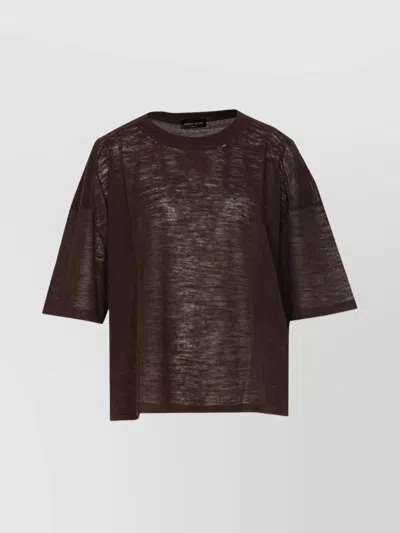 Roberto Collina Crew Neck Sheer Fabric Relaxed Fit Top In Brown