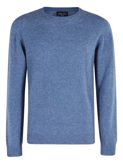 Roberto Collina Crew Neck Merino Wool Sweater In Blue