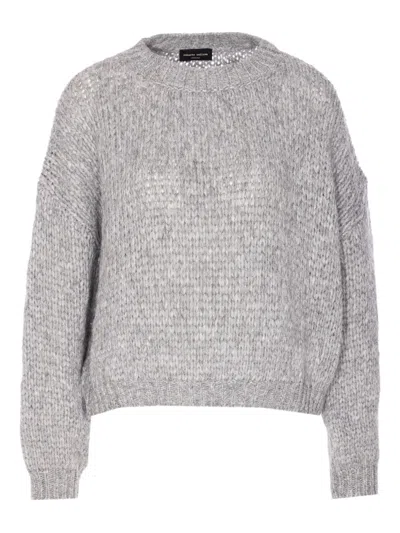 Roberto Collina Soft Knit Crewneck Sweater With Ribbed Finish In Gray