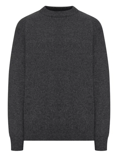 Roberto Collina Crew Neck Sweater In Melange Effect Wool In Black