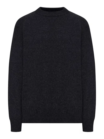 Roberto Collina Crew Neck Sweater In Melange Effect Wool In Black