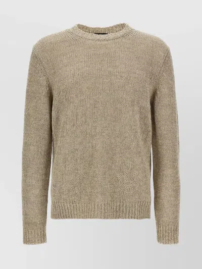 Roberto Collina Crew Neck Textured Knit Sweater In Brown