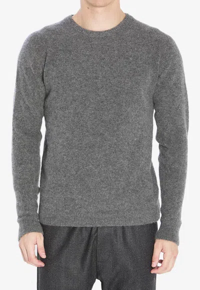 Roberto Collina Crewneck Cashmere-blend Sweater In Gray